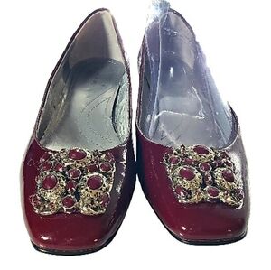Taharia Vtg Dacia Ruby Patant Leather Jeweled Toes Block Heel 7.5m Slipper Shoes